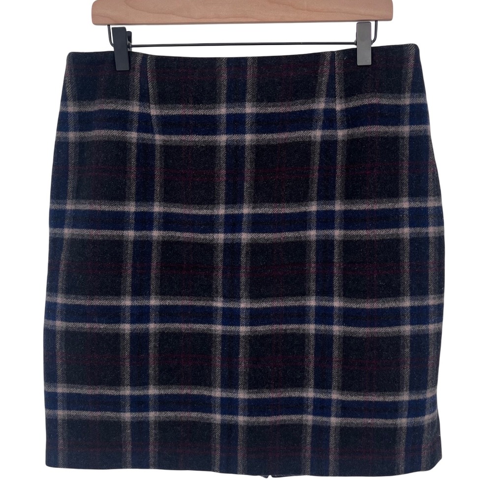 Talbots Plaid Wool Blend Pencil Skirt Womens 12 Gray Blue Pink Preppy Classic